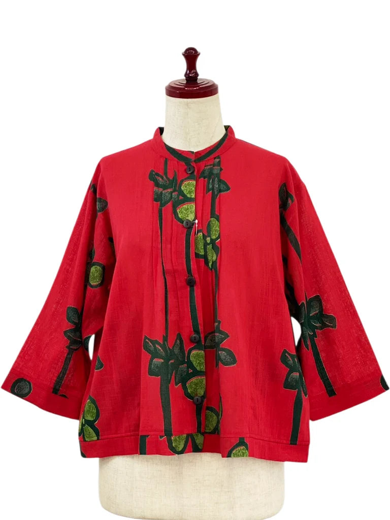 MONA LISA by Pure Fit - Pintuck Crop Jacket - Tsutsugaki Print - 263407-RE - RED (E)