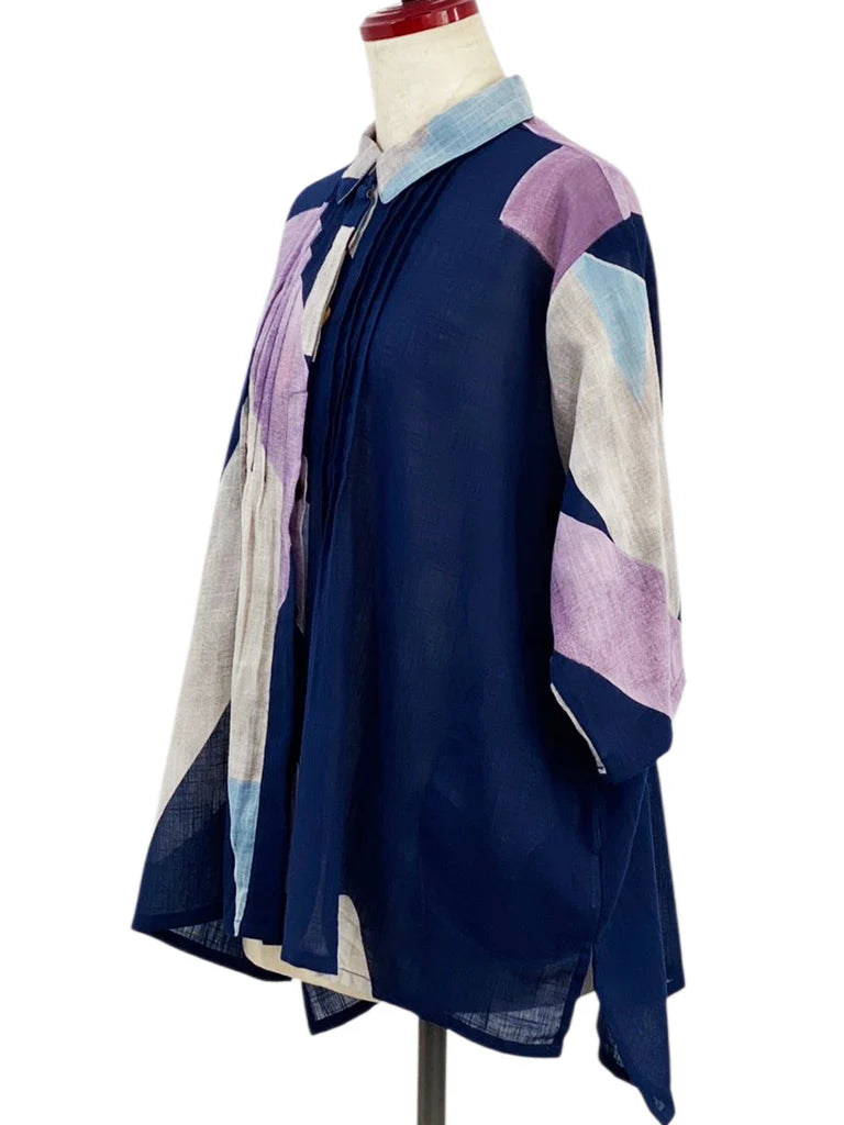 MONA LISA by Pure Fit - Pintuck Jacket - Art Print - 263409-DB - DARK BLUE (C)