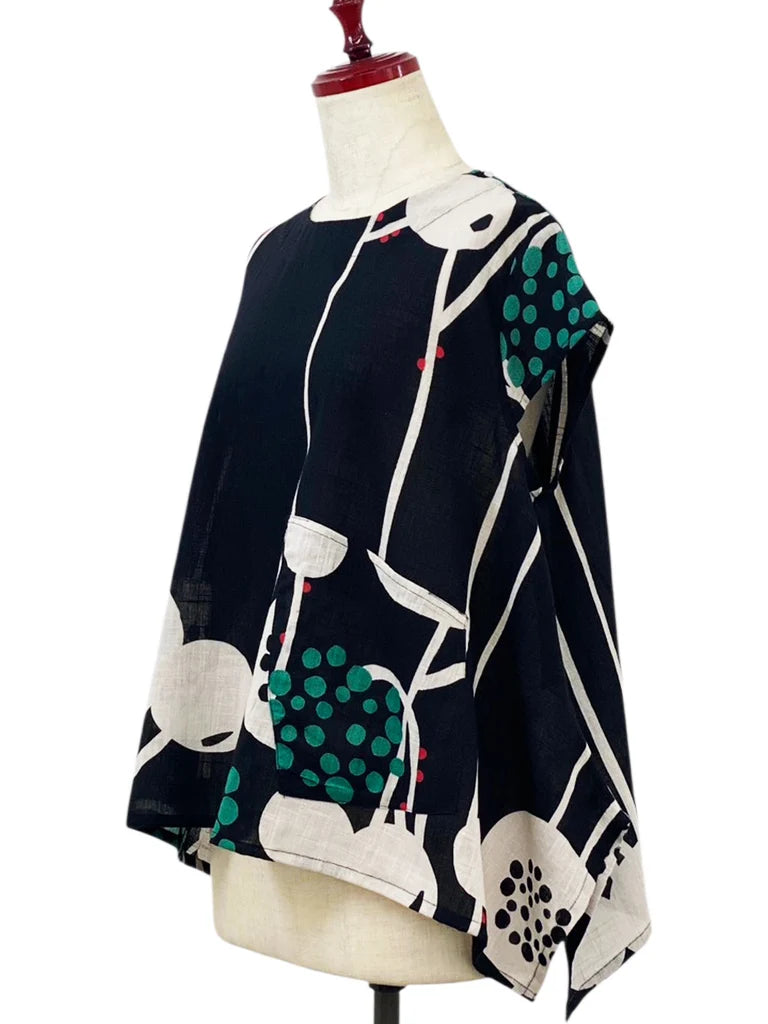 MONA LISA by Pure Fit - A-Line Top - Abstract Floral Print - 263410-BK - BLACK (A)