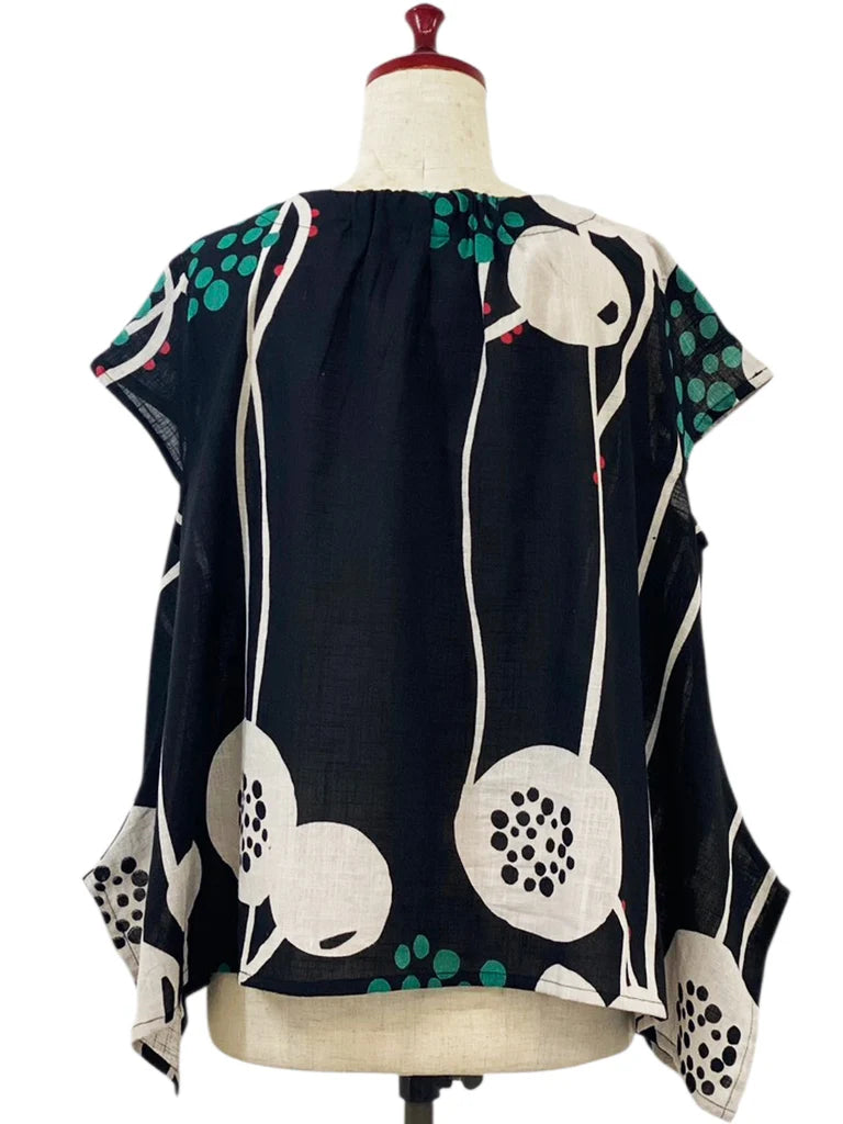 MONA LISA by Pure Fit - A-Line Top - Abstract Floral Print - 263410-BK - BLACK (A)