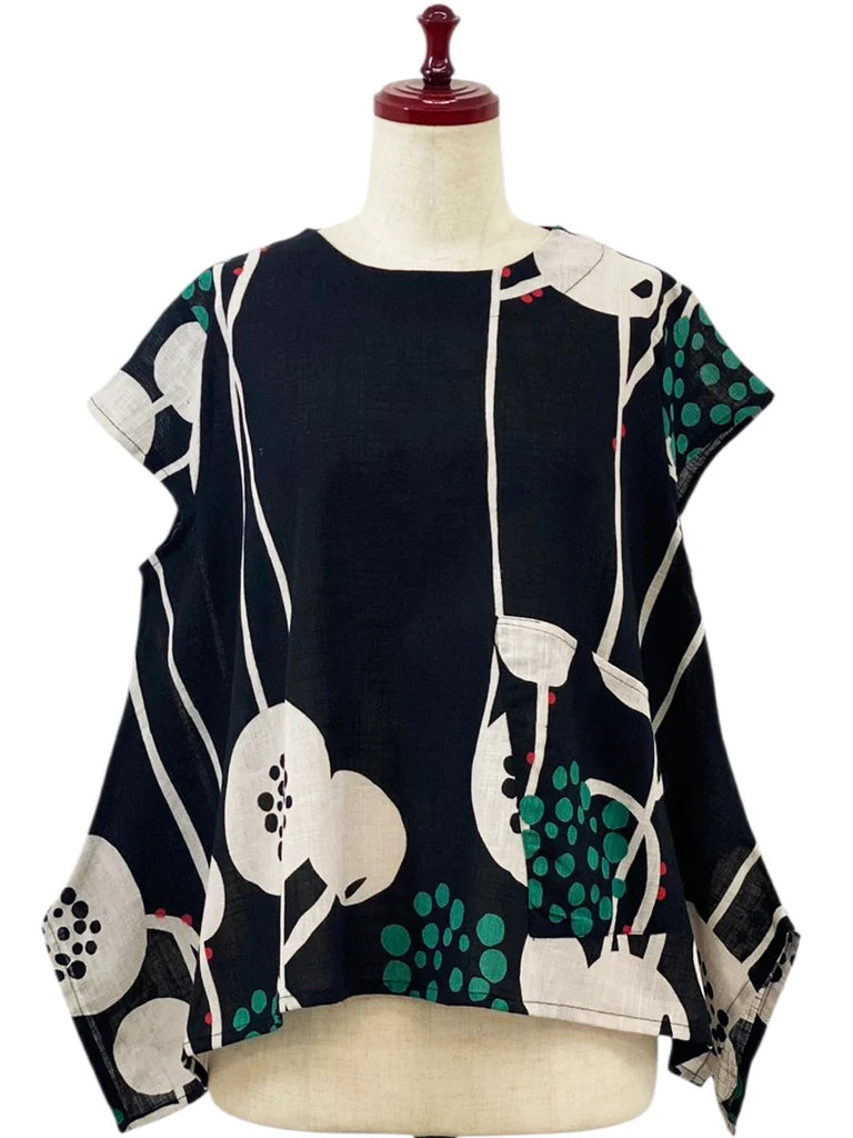 MONA LISA by Pure Fit - A-Line Top - Abstract Floral Print - 263410-BK - BLACK (A)