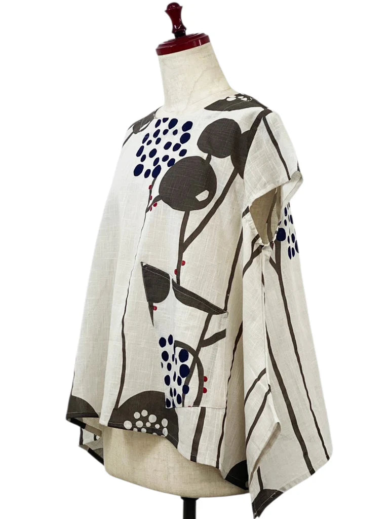 MONA LISA by Pure Fit - A-Line Top - Abstract Floral Print - 263410-LG - LIGHT GREY (B)