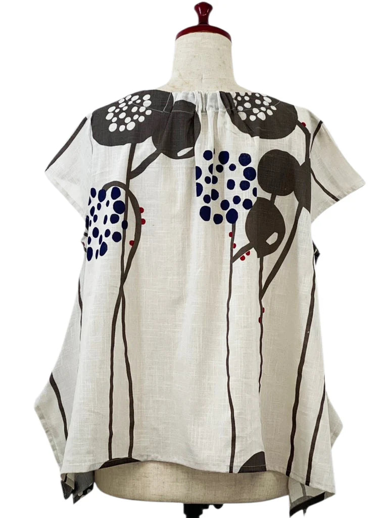 MONA LISA by Pure Fit - A-Line Top - Abstract Floral Print - 263410-LG - LIGHT GREY (B)