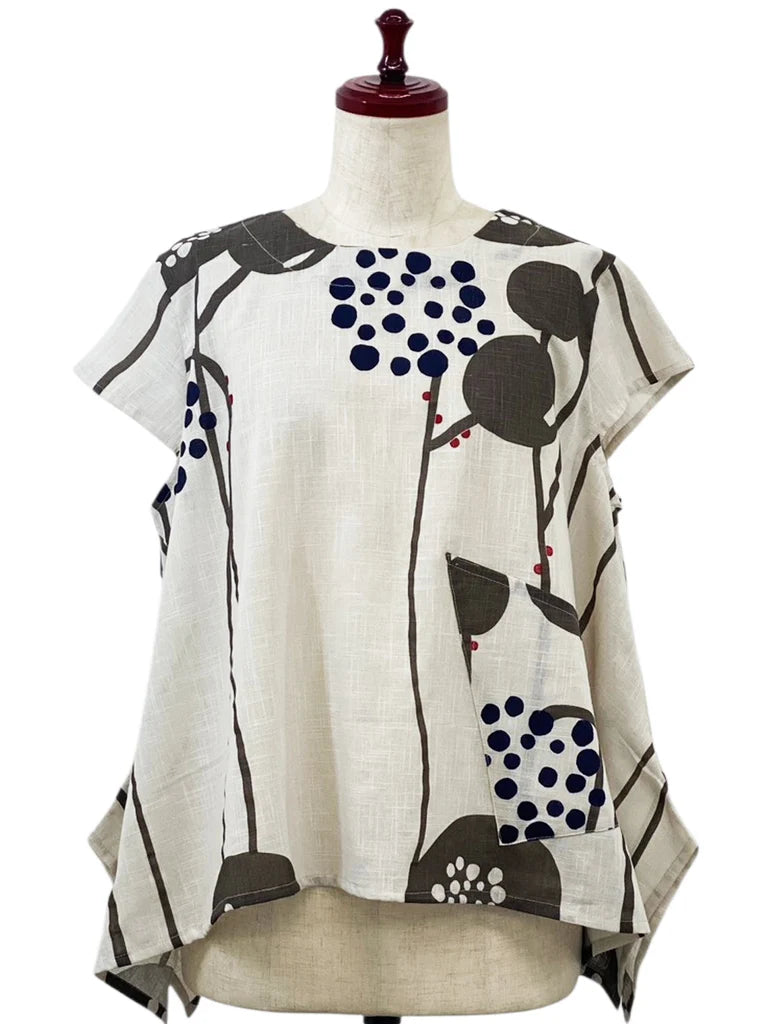 MONA LISA by Pure Fit - A-Line Top - Abstract Floral Print - 263410-LG - LIGHT GREY (B)