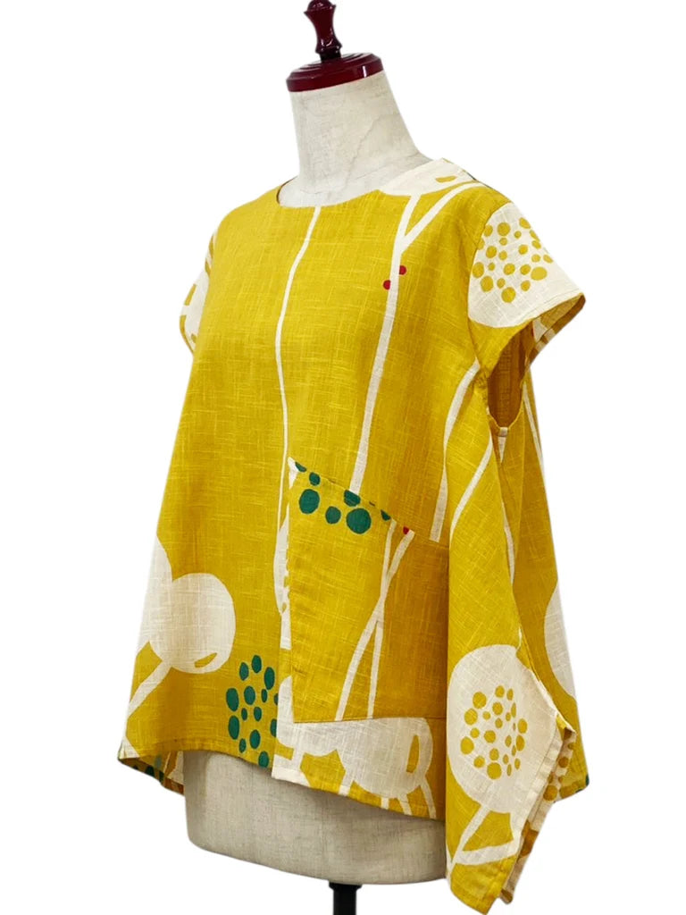 MONA LISA by Pure Fit - A-Line Top - Abstract Floral Print - 263410-MU - MUSTARD (F)