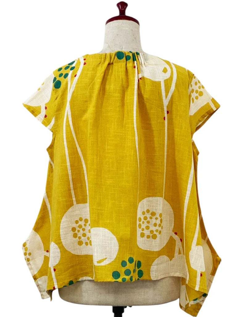 MONA LISA by Pure Fit - A-Line Top - Abstract Floral Print - 263410-MU - MUSTARD (F)