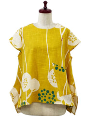 MONA LISA by Pure Fit - A-Line Top - Abstract Floral Print - 263410-MU - MUSTARD (F)