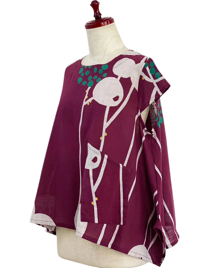 MONA LISA by Pure Fit - A-Line Top - Abstract Floral Print - 263410-PU - PURPLE (J)