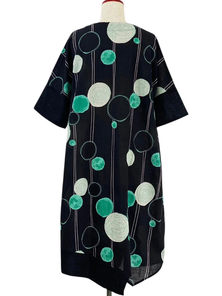 MONA LISA by Pure Fit - Circle Pocket Asymmetrical Dress - Solid/Scribble Circles Print - 263416-BK - BLACK (A)