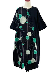 MONA LISA by Pure Fit - Circle Pocket Asymmetrical Dress - Solid/Scribble Circles Print - 263416-BK - BLACK (A)
