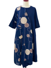 MONA LISA by Pure Fit - Circle Pocket Asymmetrical Dress - Solid/Scribble Circles Print - 263416-DB - DARK BLUE (C)