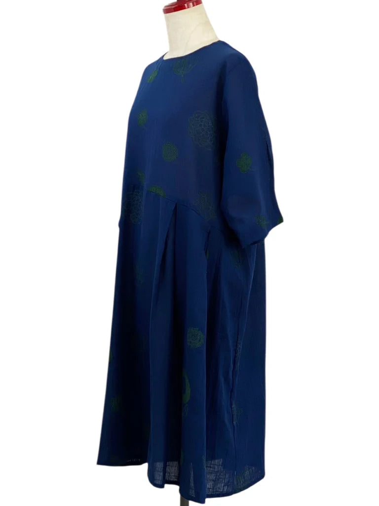 MONA LISA by Pure Fit - Smock Dress - Whimsical Print - 263417-DB - DARK BLUE (C)