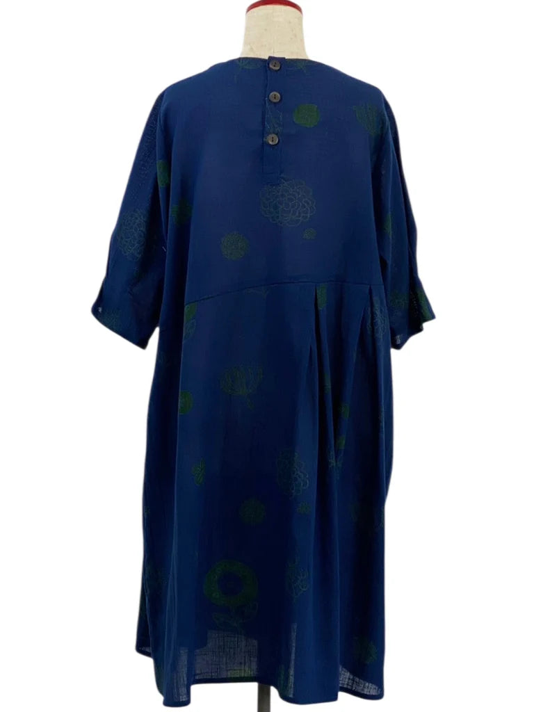 MONA LISA by Pure Fit - Smock Dress - Whimsical Print - 263417-DB - DARK BLUE (C)