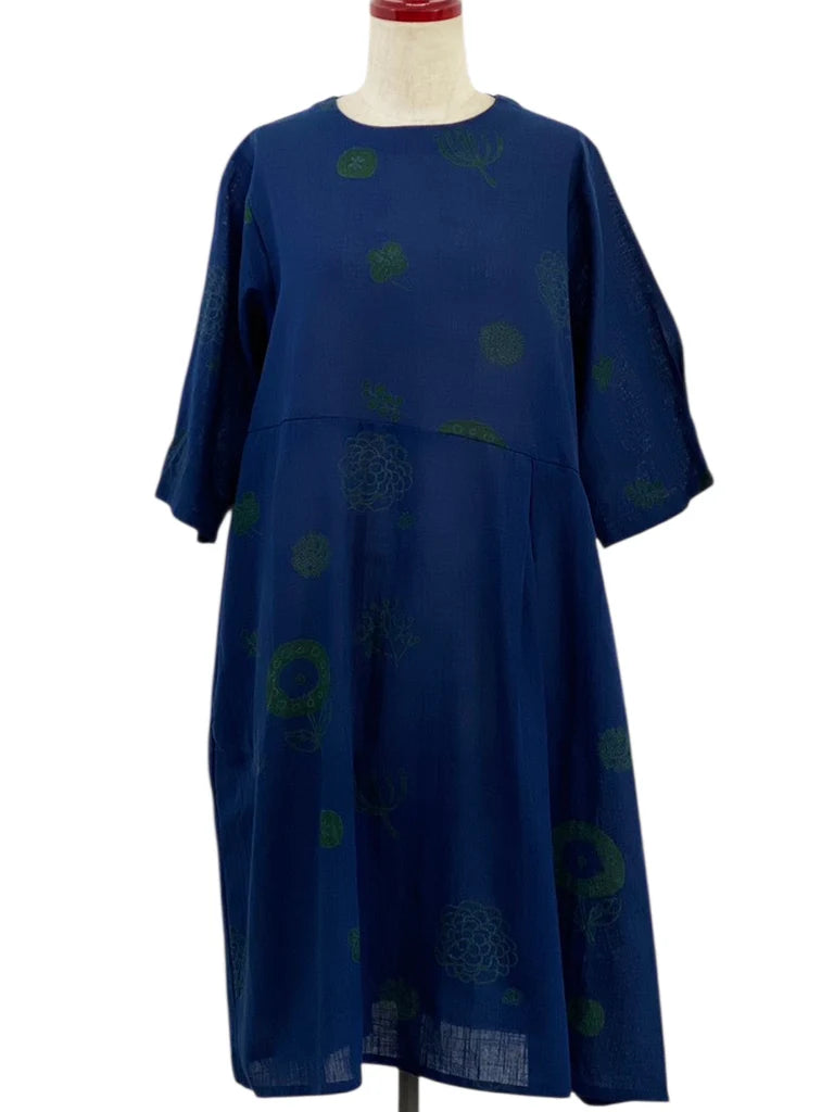 MONA LISA by Pure Fit - Smock Dress - Whimsical Print - 263417-DB - DARK BLUE (C)