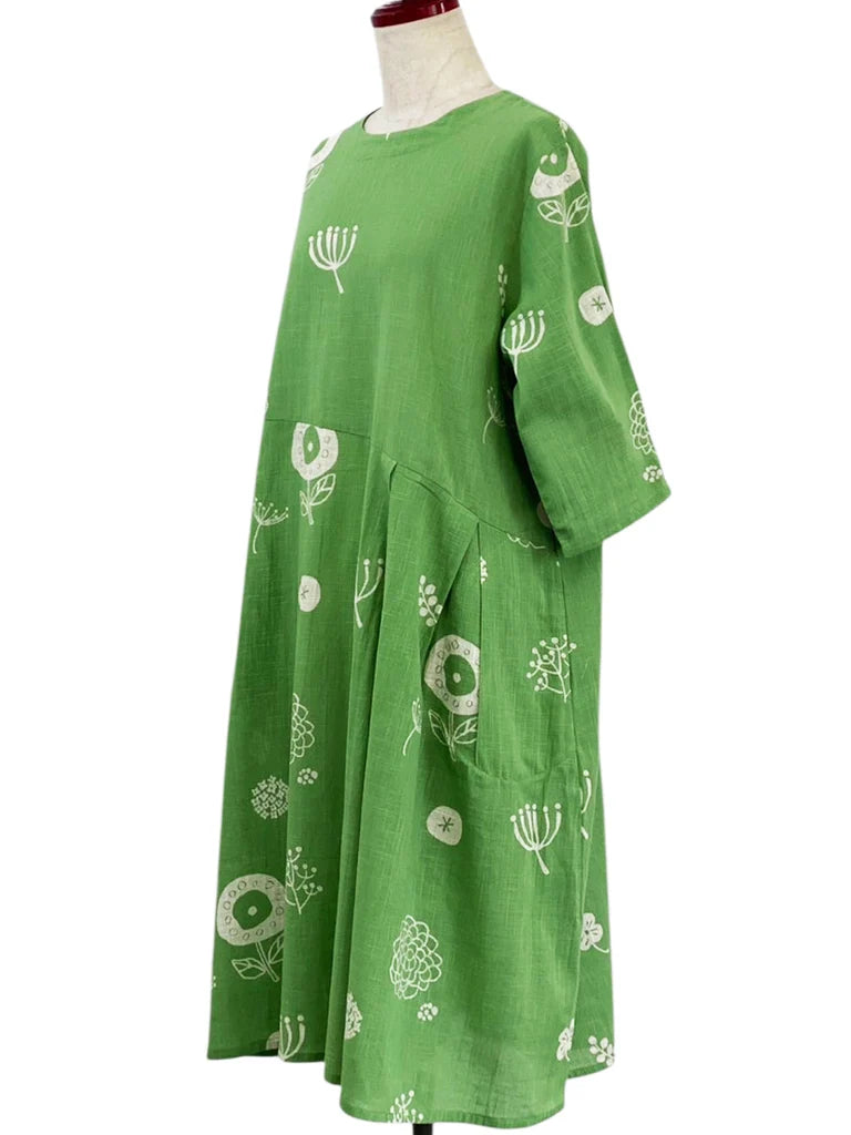 MONA LISA by Pure Fit - Smock Dress - Whimsical Print - 263417-GE - GREEN (H)