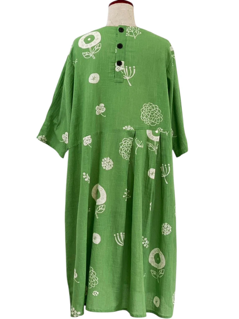 MONA LISA by Pure Fit - Smock Dress - Whimsical Print - 263417-GE - GREEN (H)