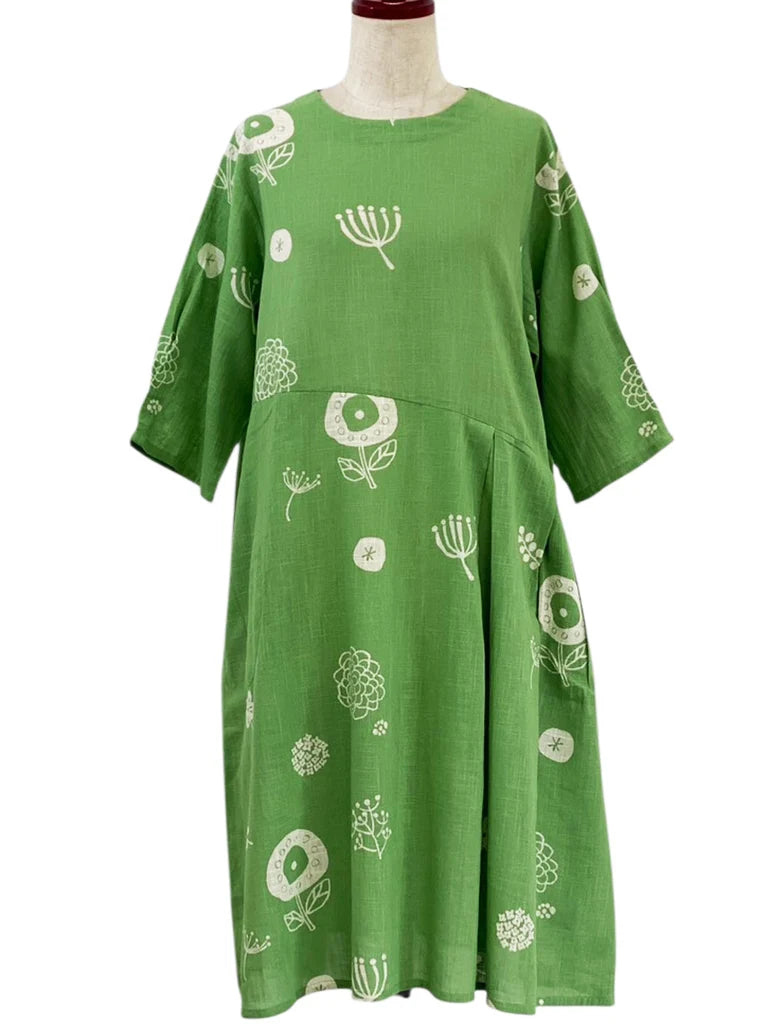 MONA LISA by Pure Fit - Smock Dress - Whimsical Print - 263417-GE - GREEN (H)