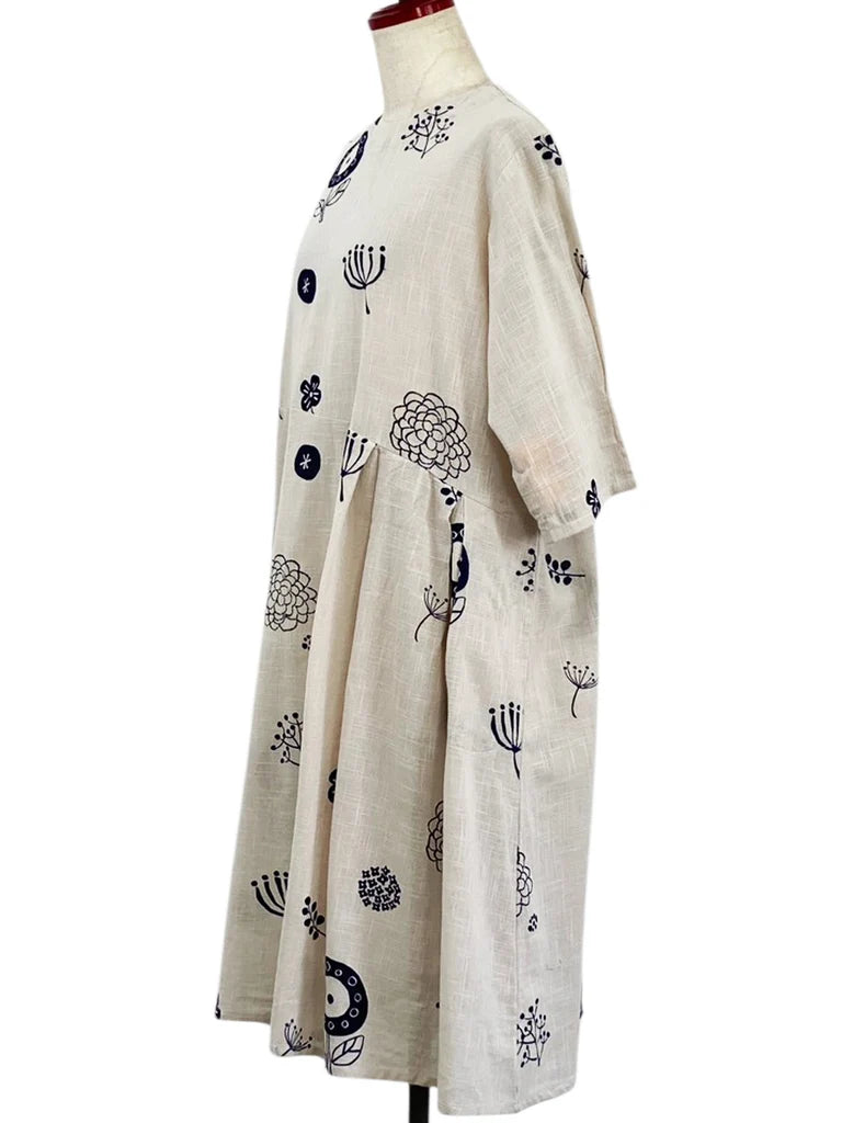 MONA LISA by Pure Fit - Smock Dress - Whimsical Print - 263417-GE - 263417-LG - LIGHT GREY (B)