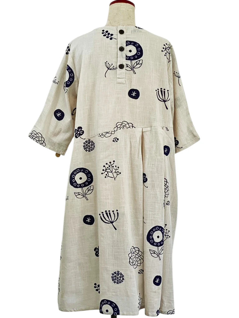 MONA LISA by Pure Fit - Smock Dress - Whimsical Print - 263417-GE - 263417-LG - LIGHT GREY (B)