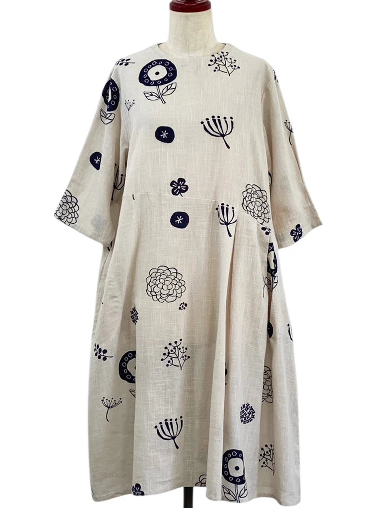 MONA LISA by Pure Fit - Smock Dress - Whimsical Print - 263417-GE - 263417-LG - LIGHT GREY (B)