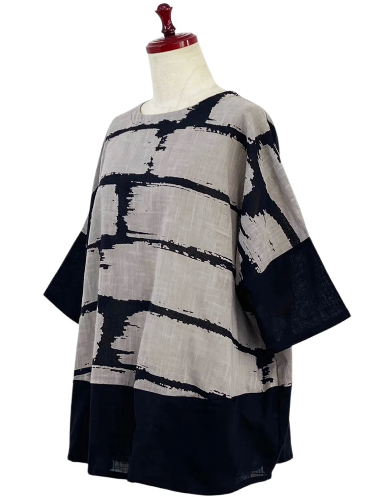 MONA LISA by Pure Fit - 263418-BK - Panel Pullover - Brush Brick Print - 263418-BK - BLACK (A)