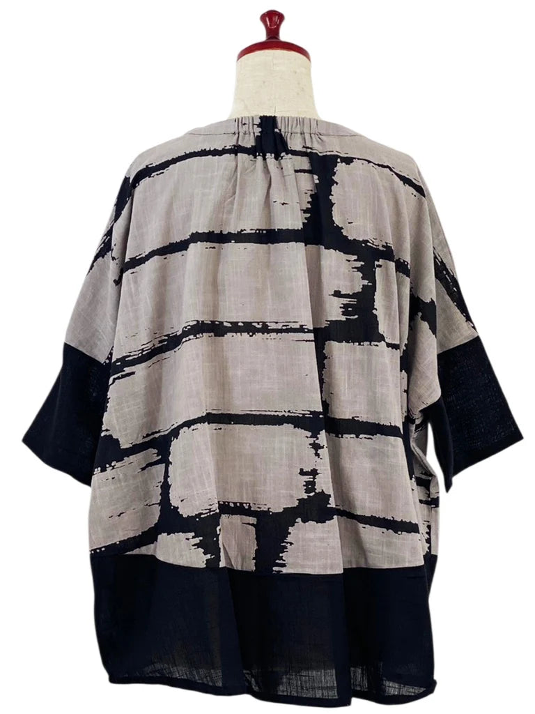 MONA LISA by Pure Fit - 263418-BK - Panel Pullover - Brush Brick Print - 263418-BK - BLACK (A)