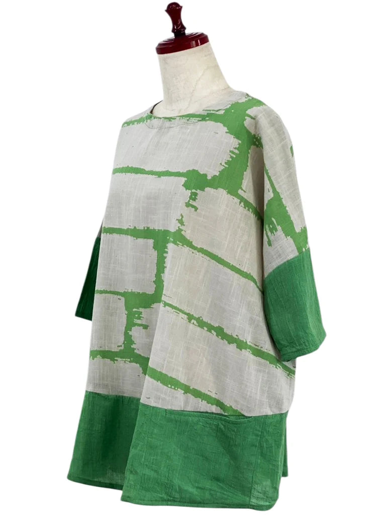 MONA LISA by Pure Fit - Panel Pullover - Brush Brick Print - 263418-GE - GREEN (H)