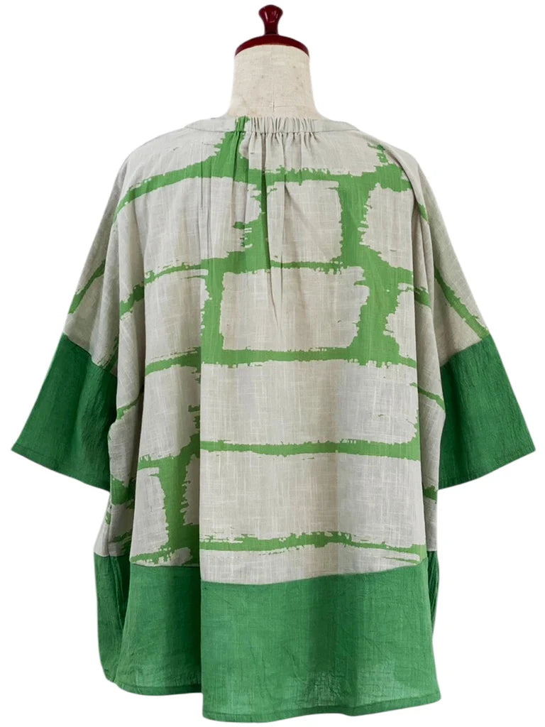 MONA LISA by Pure Fit - Panel Pullover - Brush Brick Print - 263418-GE - GREEN (H)