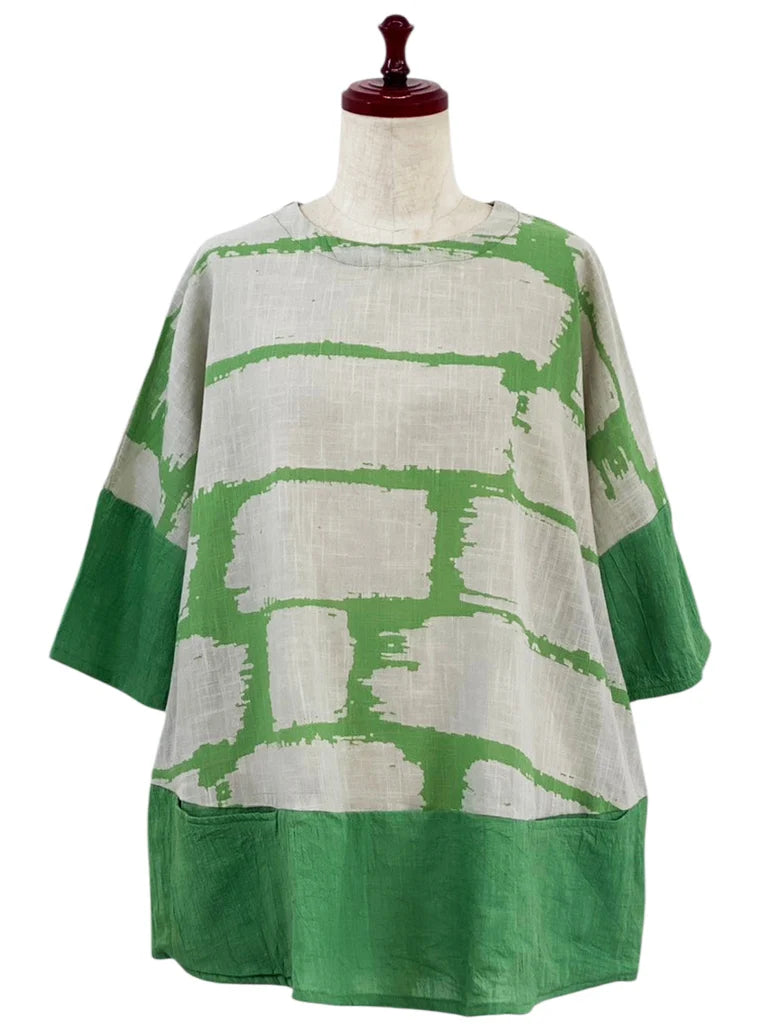 MONA LISA by Pure Fit - Panel Pullover - Brush Brick Print - 263418-GE - GREEN (H)