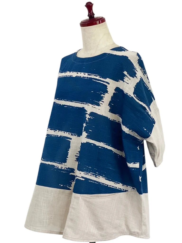 MONA LISA by Pure Fit - Panel Pullover - Brush Brick Print - 263418-LG - LIGHT GREY (B)