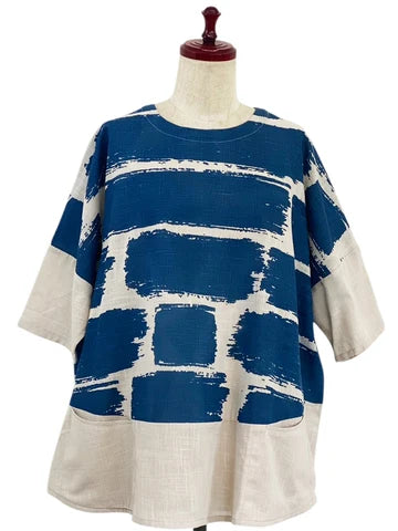 MONA LISA by Pure Fit - Panel Pullover - Brush Brick Print - 263418-LG - LIGHT GREY (B)
