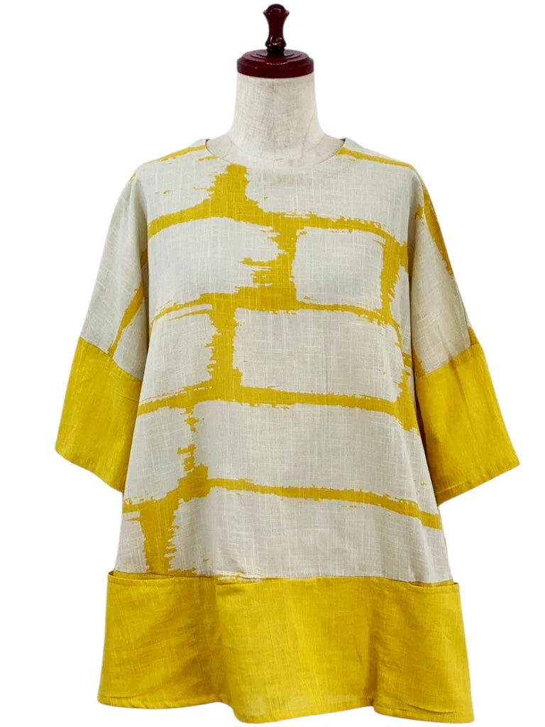 MONA LISA by Pure Fit - Panel Pullover - Brush Brick Print - 263418-MU - MUSTARD (F)