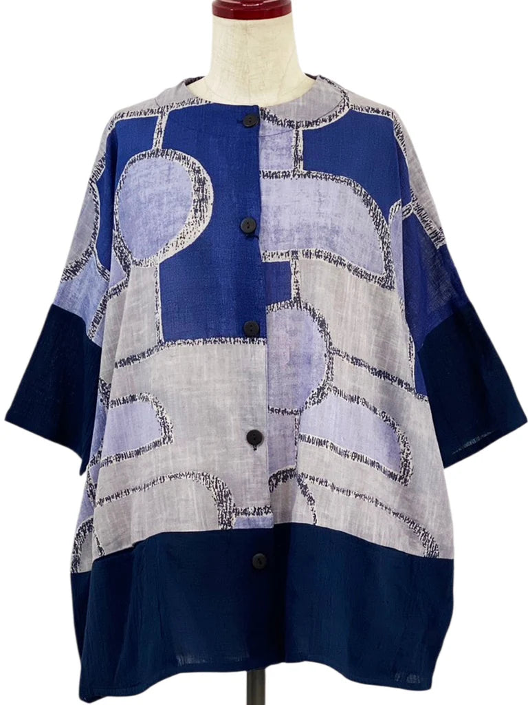 MONA LISA by Pure Fit - Panel Jacket - Modern Geometric Print - 263419-DB - DARK BLUE (C)