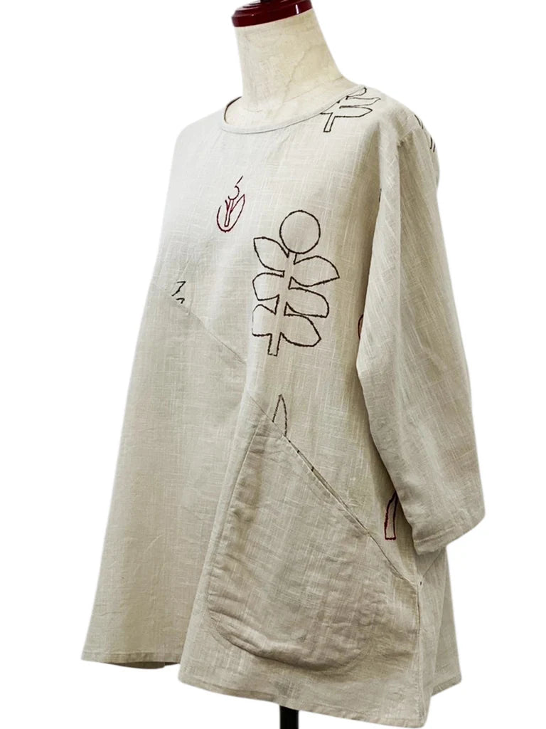 MONA LISA by Pure Fit - Panel Tunic - Solid/Garden Print - 263420-LG - LIGHT GREY (B)