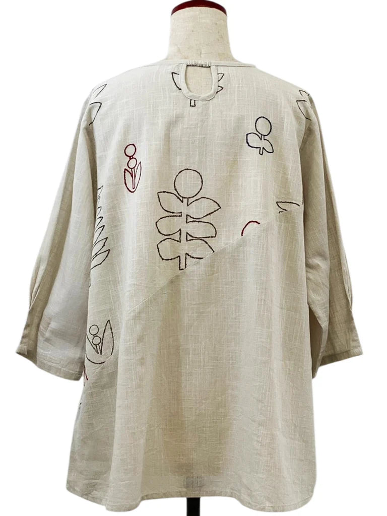 MONA LISA by Pure Fit - Panel Tunic - Solid/Garden Print - 263420-LG - LIGHT GREY (B)