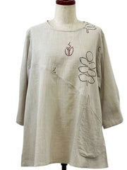 MONA LISA by Pure Fit - Panel Tunic - Solid/Garden Print - 263420-LG - LIGHT GREY (B)