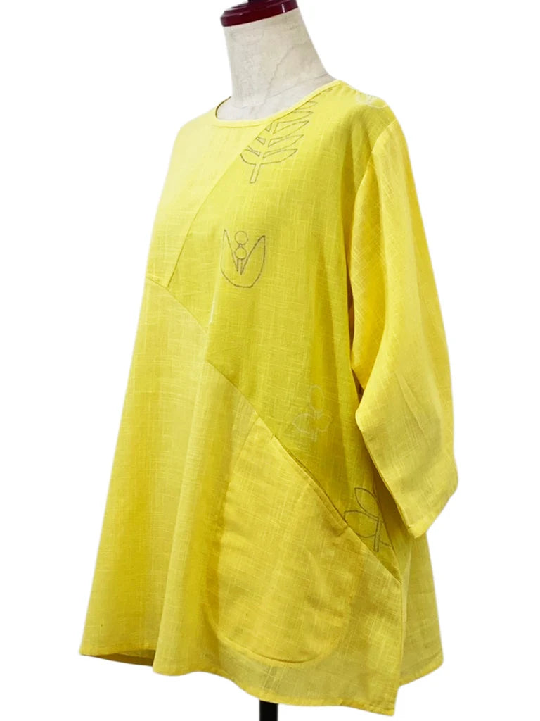 MONA LISA by Pure Fit - Panel Tunic - Solid/Garden Print - 263420-MU - MUSTARD (F)
