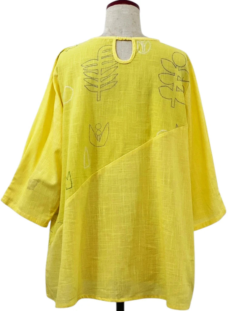 MONA LISA by Pure Fit - Panel Tunic - Solid/Garden Print - 263420-MU - MUSTARD (F)