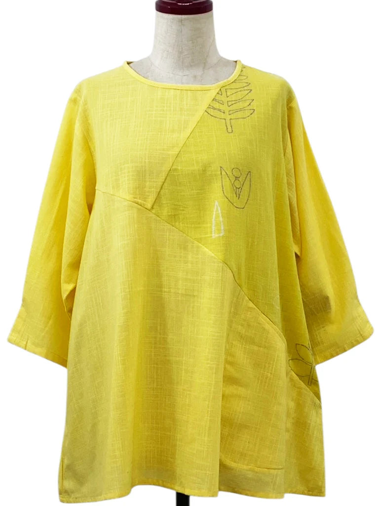 MONA LISA by Pure Fit - Panel Tunic - Solid/Garden Print - 263420-MU - MUSTARD (F)