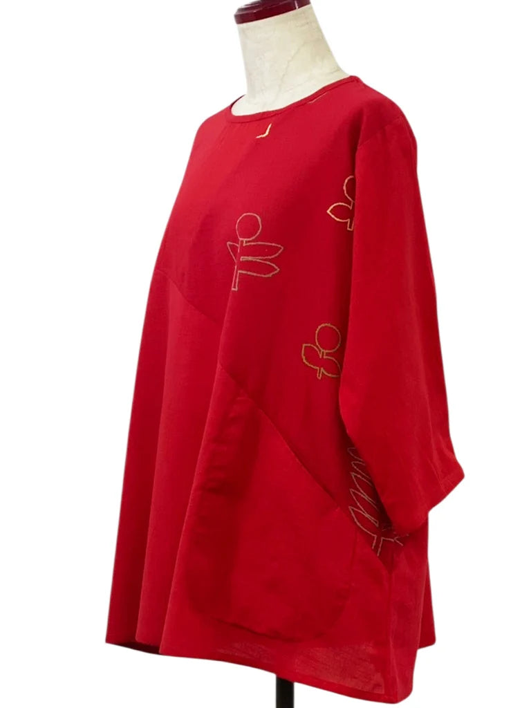 MONA LISA by Pure Fit - Panel Tunic - Solid/Garden Print - 263420-RE - RED (E)