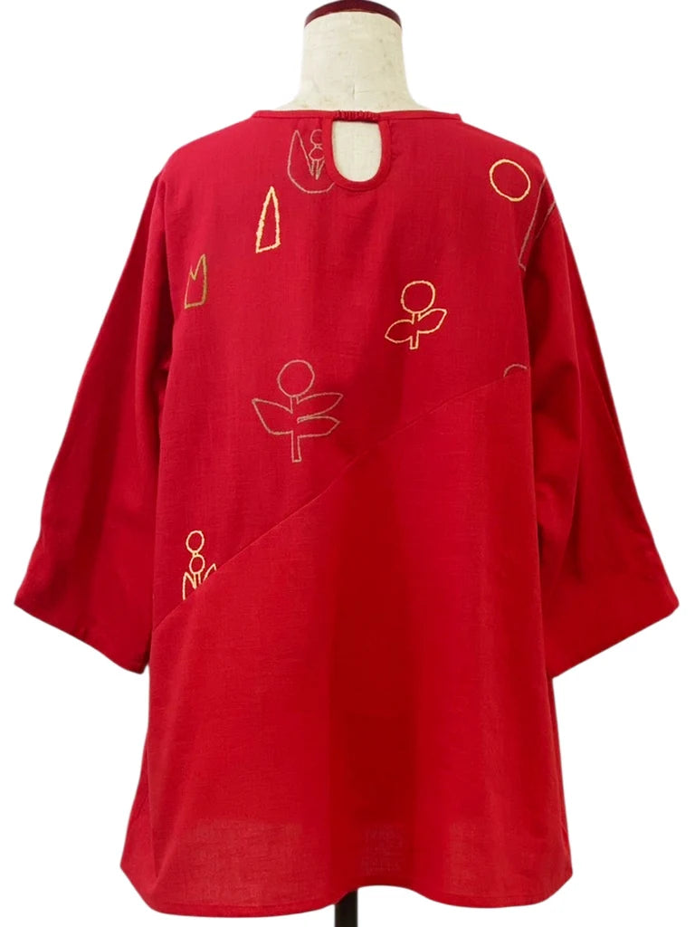 MONA LISA by Pure Fit - Panel Tunic - Solid/Garden Print - 263420-RE - RED (E)