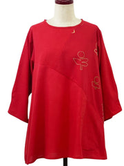 MONA LISA by Pure Fit - Panel Tunic - Solid/Garden Print - 263420-RE - RED (E)