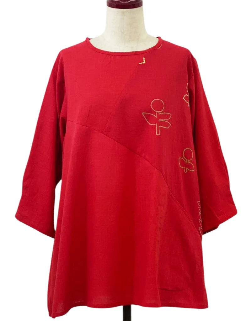 MONA LISA by Pure Fit - Panel Tunic - Solid/Garden Print - 263420-RE - RED (E)