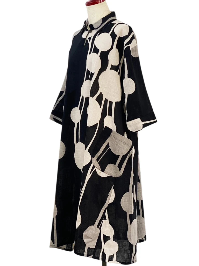 MONA LISA by Pure Fit - Collared Dress - Bead Strands Print - 263425-BK - BLACK (A)