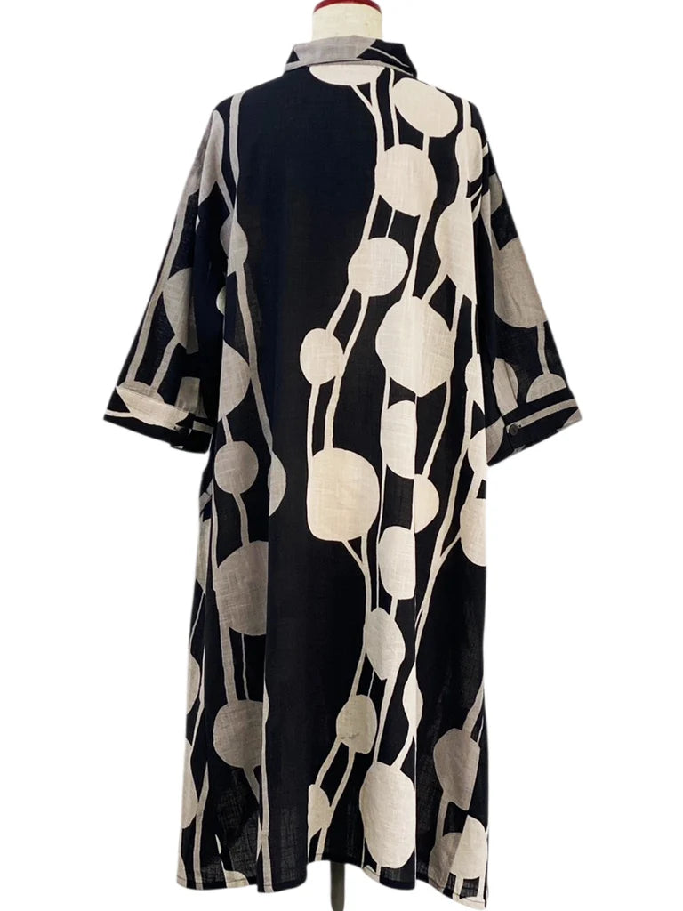 MONA LISA by Pure Fit - Collared Dress - Bead Strands Print - 263425-BK - BLACK (A)