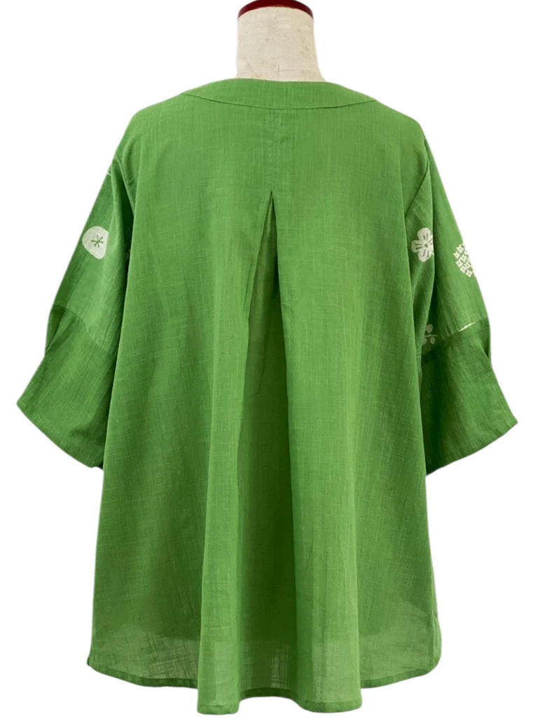 MONA LISA by Pure Fit - Button Accent Pullover - Whimsical Print - 263427-GE - GREEN (H)