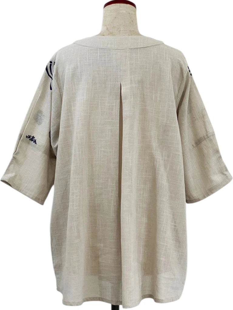 MONA LISA by Pure Fit - Button Accent Pullover - Whimsical Print - 263427-LG - LIGHT GREY (B)