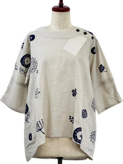 MONA LISA by Pure Fit - Button Accent Pullover - Whimsical Print - 263427-LG - LIGHT GREY (B)