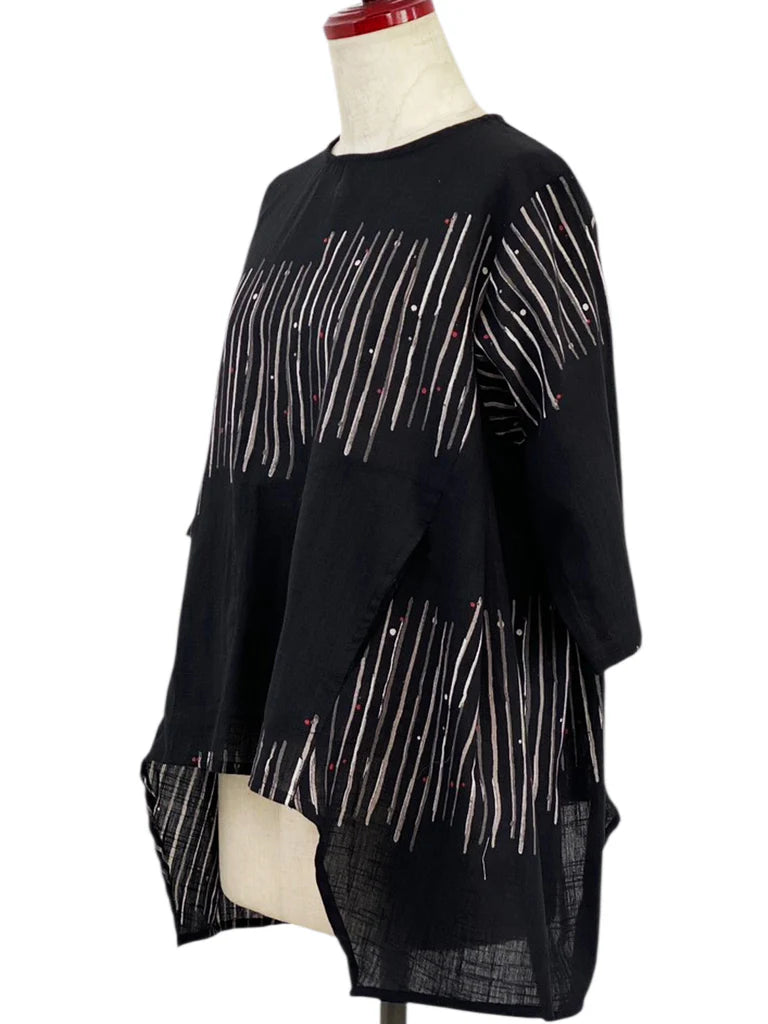 MONA LISA by Pure Fit - 263428-BK - Geometric Flow Pullover - Zen Print - Black (A)