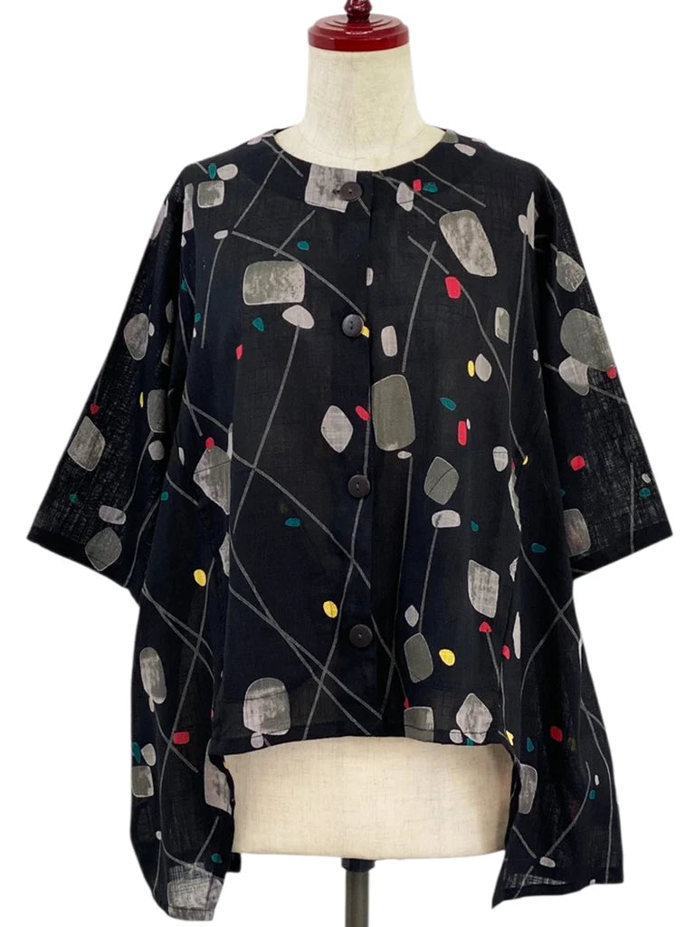 MONA LISA by Pure Fit - Geometric Flow Jacket - Abstract Print - 263429-BK - BLACK (A)